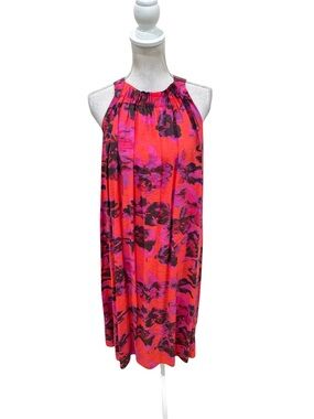 COS sleeveless shift Midi Dress Berry Pink & coral Red Floral pockets size 6